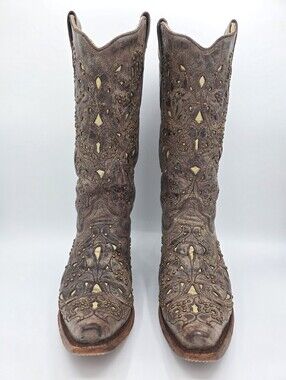 Corral Distressed Leather Studded Cutout Cowboy Western Boots Women’s 7
